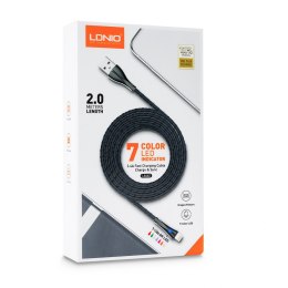 Kabel USB-A - USB-C LDNIO z LED 2m szary LS462C LDNIO