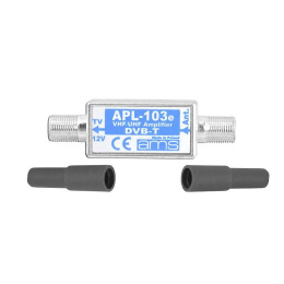 AMS APL-103E wzmacniacz antenowy przelotowy na kabel, przewód antenowy, złącze F do anteny VHF, UHF, DVB-T, DAB