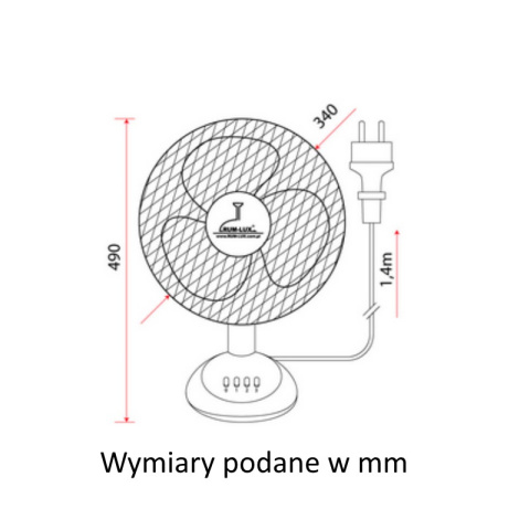 Wentylator wiatrak biurkowy WICHER 34cm 35W białoszary