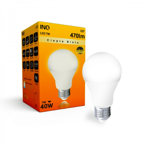 INQ żarówka lampa LED 7W E27 3000K 470LM kulka ciepło biała