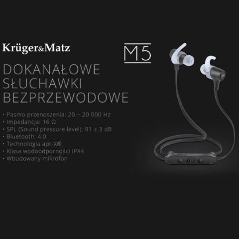 Kruger&Matz bezprzewodowe słuchawki douszne, dokanałowe M5 białe Bluetooth 4.0