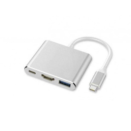 Adapter przejście z typ C na HDMI + typ C + USB typ A