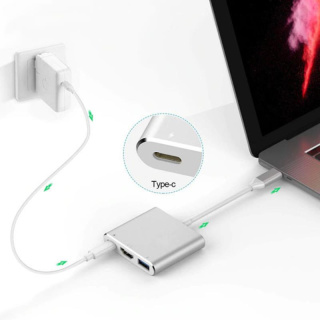 Złącze adapter przejście wtyk Typ-C na HDMI z gniazdem USB 3.0 oraz Typu C