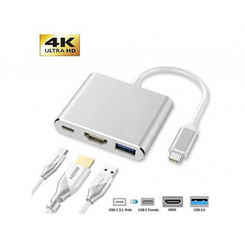 Adapter przejście z typ C na HDMI + typ C + USB typ A