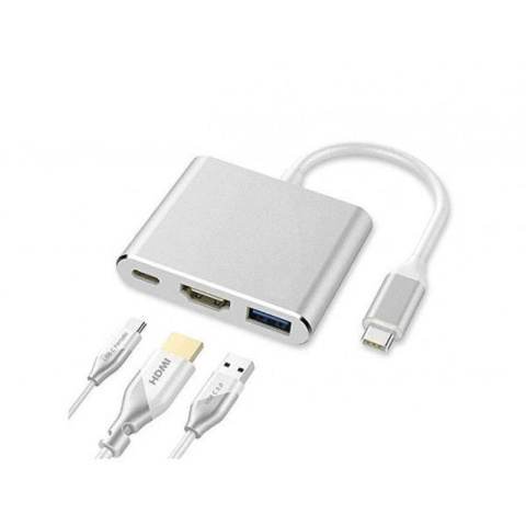 Adapter przejście z typ C na HDMI + typ C + USB typ A