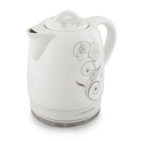 Esperanza elektryczny bezprzewodowy czajnik ceramiczny biały RIBBON 1,5L 1350W
