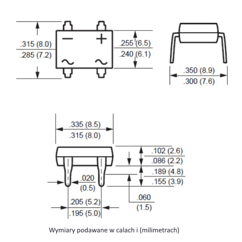 Mostek prostowniczy jednofazowy, Graetza DB154 do 400V 1.5A