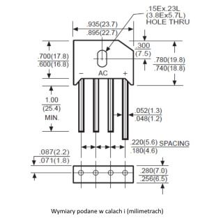 Mostek prostowniczy jednofazowy, Graetza KBU8M do 1000V 8A