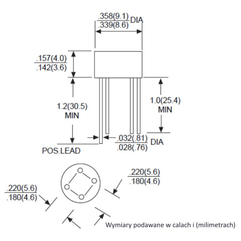 Mostek prostowniczy jednofazowy, Graetza RB156 do 800V 1.5A