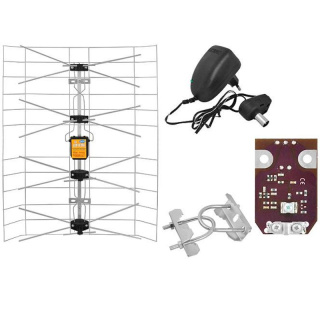 Antena zewnętrzna siatkowa DVB-T szerokopasmowa ze wzmacniaczem i zasilaczem