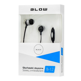 Blow słuchawki douszne stereo z mikrofonem, czarne B-12