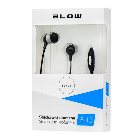 Blow słuchawki douszne stereo z mikrofonem, czarne B-12