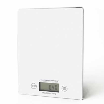 Szklana waga fryzjerska, kosmetyczna do kuchni biała do 5kg Esperanza