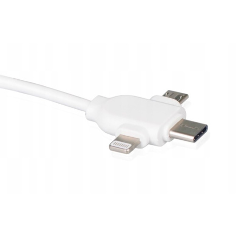 Kabel USB 2.0, przewód USB 3w1 MicroUSB / Lightning / Type C biały 1m