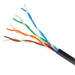 Kabel teleinformatyczny ziemny, przewód instalacyjny skrętka internetowy UTP kat.5E drut CU czarny