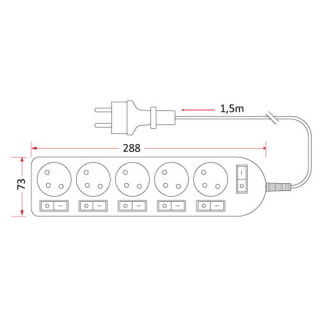 Przedłużacz mieszkaniowy 5 gniazdowy z 6 wyłącznikami uziemienie 1,5m biały