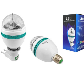 Żarówka Disco Obrotowa LED E27 3W RGB 230V z adapterem do gniazdka