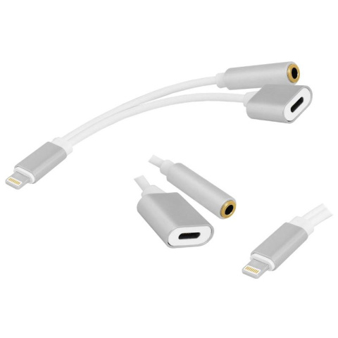 Adapter audio, przejście iPhone 5,6,7,8,X gniazdo jack, gniazdo lightning - wtyk lightning