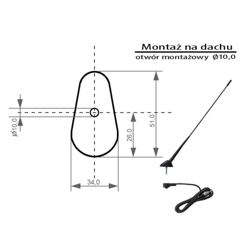 Blow antena samochodowa dachowa łamana składana FM AM 45cm FMD360