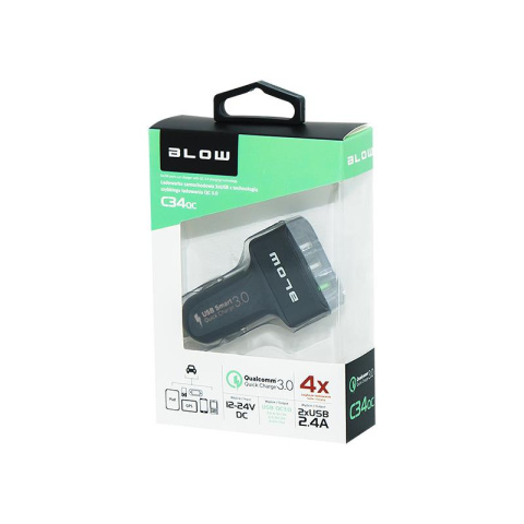 Blow ładowarka samochodowa z gniazdem USB x3 z funkcją szybkiego ładowania Quick Charge 3.0, Qualcomm 3.0