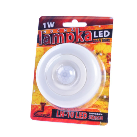 Mini lampka nocna LED 1W do gniazdka z czujnikiem ruchu zmierzchu biała