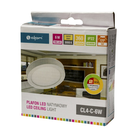 Plafon led natynkowy okrągły, IP22, 6 W, 360 lm, aluminiowy, biały