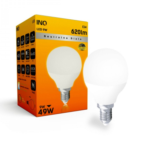 INQ żarówka lampa LED 9W E14 4000K 620LM kulka neutralna biała