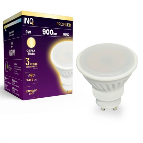 INQ żarówka lampa LED z ceramiką 9W GU10 3000K 900LM MR16 ciepło biała