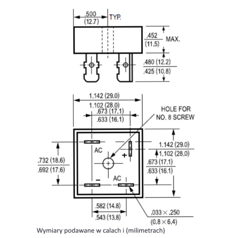 Mostek prostowniczy jednofazowy, Graetza KBPC2510 do 1000V 25A