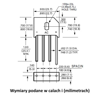 Mostek prostowniczy jednofazowy, Graetza KBU10M / KBU1010 do 1000V 10A