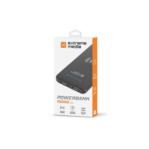 Natec EXTREME MEDIA Power Bank NPB-1220, 10000mAh z fukcją ładowania bezprzewodowego, indukcyjnego, czarny