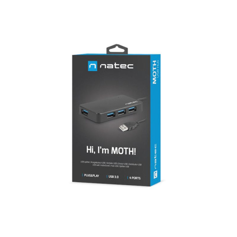 Natec MOTH rozgałęźnik HUB USB 3.0 4 porty czarny