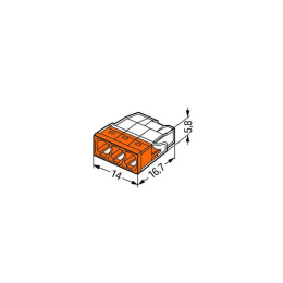 WAGO 2273-203 złącza wago na drut 3x 0,5-2,5mm2, płaska do 24A, transparentna - pomarańczowa