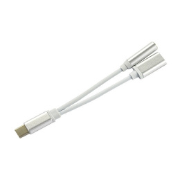 Adapter, przejściówka USB TYP-C na JACK 3,5 do słuchawek + zasilanie, srebrny