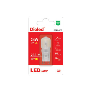 Dioled żarówka, lampa LED 3W, G9, 3000K,233LM, ciepło biała