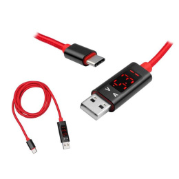 LTC wzmacniany kabel USB typu C z miernikiem V i A, 1m, czerwony