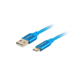 Lanberg przewód, kabel USB - USB typ C, Quick Charge 3.0, oplot niebieski, 1,8m