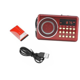 Małe radio przenośne H033UR, bezprzewodowe, na akumulator, wyświetlacz, USB, MicroSD, minijack 3.5mm, czerwone
