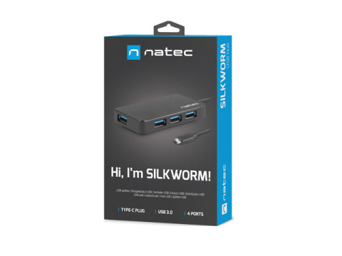 Natec SILKWORM rozgałęźnik HUB USB 3.0, 4 gniazda, wtyk USB typu C