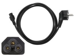 Przewód, kabel koniczynka do zasilacz laptopa, prosty, 1,2M, czarny
