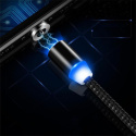 Kabel USB z wymiennymi końcówkami, magnetyczny 3w1 MicroUSB, Lightning, typ C oplot, 1M, czarny