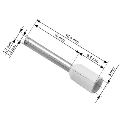 Konektory, izolowane tulejki 1 x 10 mm białe 100 sztuk