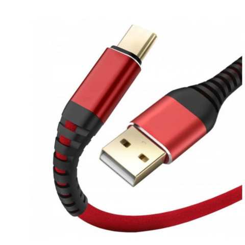 Przewód, kabel USB - USB typ C QC 3.0, oplot, 1m, czerwony