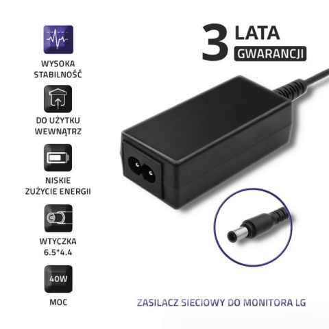 Qoltec zasilacz sieciowy do monitora LG 19V 40W 2,1A 6.5*4.4