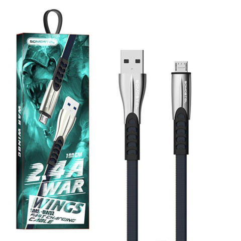 Somostel przewód, kabel USB - micro USB, 2,4A, oplot, 1M, niebieski