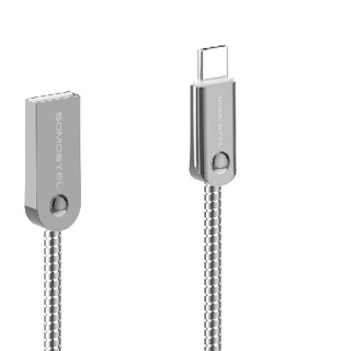 Przewód kabel USB typ A - C fast charging 2,4A 1m metalowy srebrny Somostel