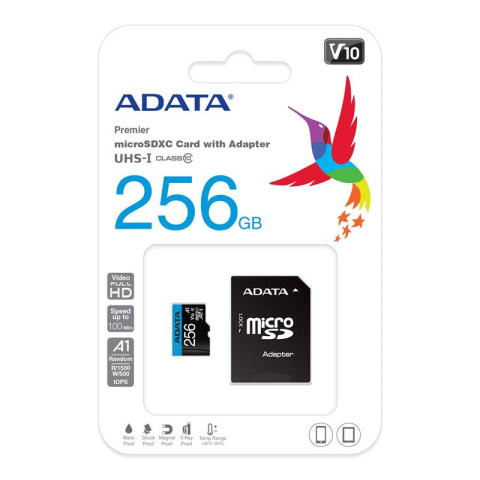 Adata Karta pamięci microSD 256GB UHS1/CL10/A1 z adapterem