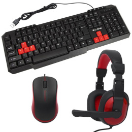 Blow Zestaw klawiatura, mysz USB i słuchawki gamingowe czarno-czerwone