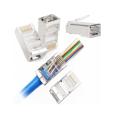 Wtyk telefon. RJ45 8P 8C(drut)przelotowy CAT.5E ekranowany