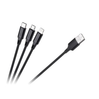 Kabel USB 3w1 microUSB, USB typu C, Lightning 100 cm